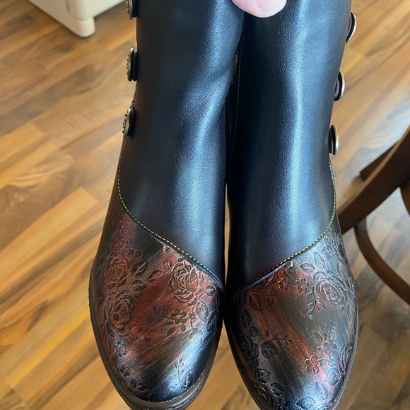 New Retro Handmade floral stitching button boots 37 (US 6) Black zip - Picture 4 of 17